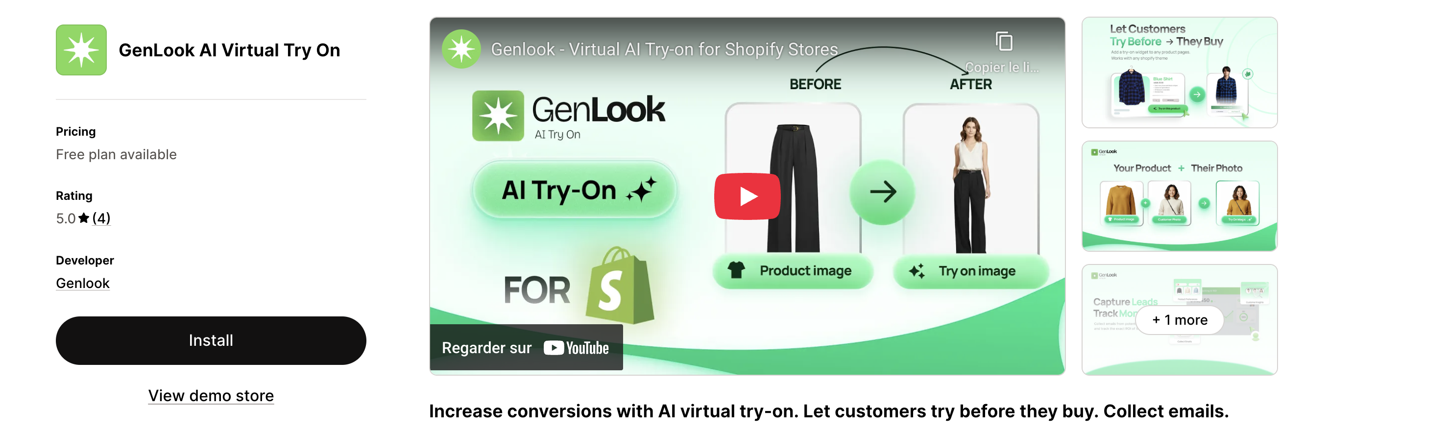 GenLook Shopify app store listing screenshot